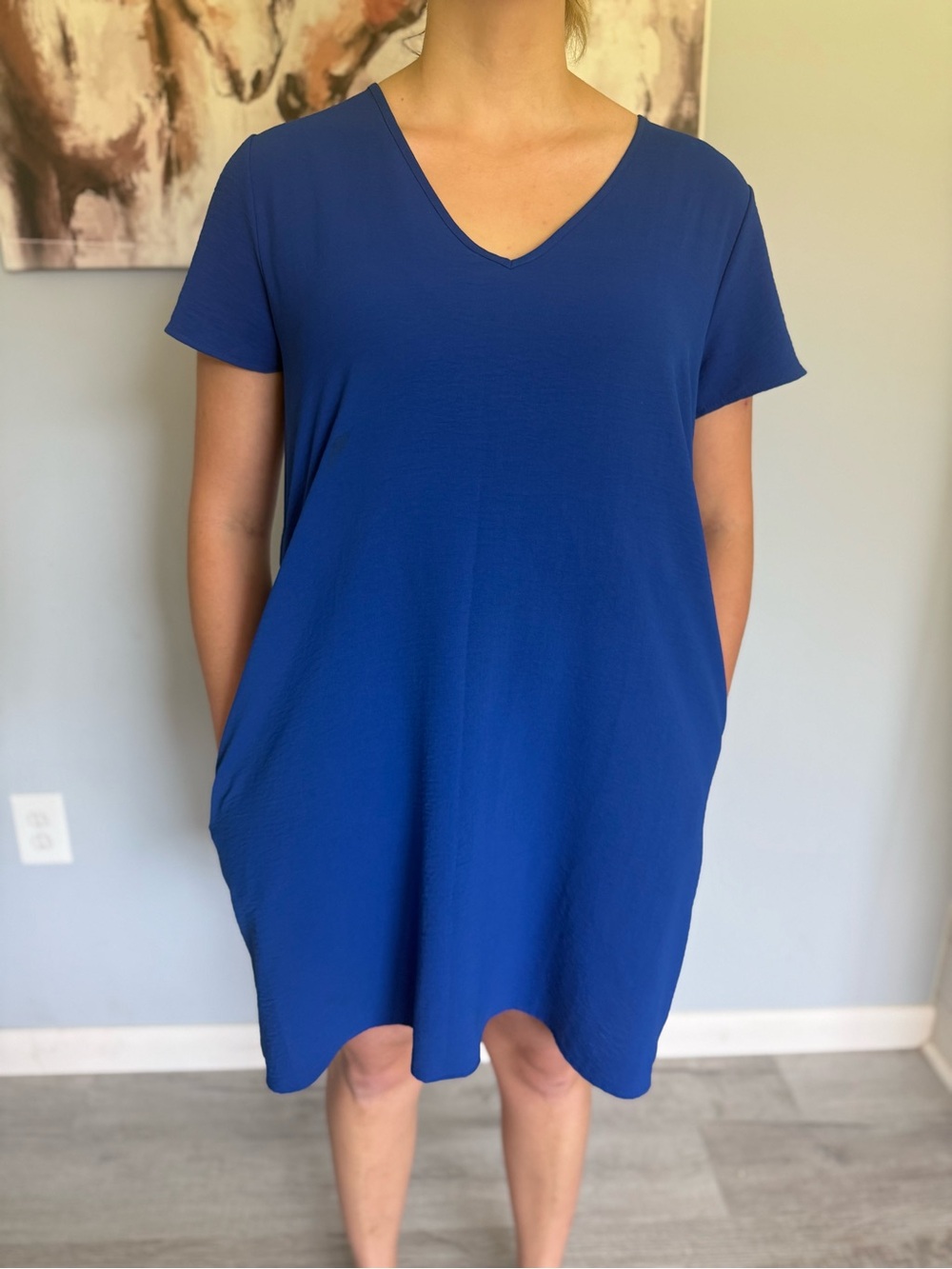 mts V-Neck Short Sleeve Coverup Dress in Blue